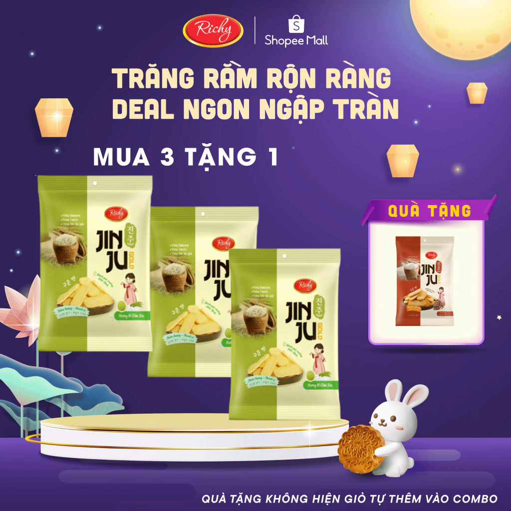 [MUA 3 TẶNG 1] Bánh Gạo JINJU RICHY vị Cốm Sữa 145g Back to school, bánh kẹo Richy