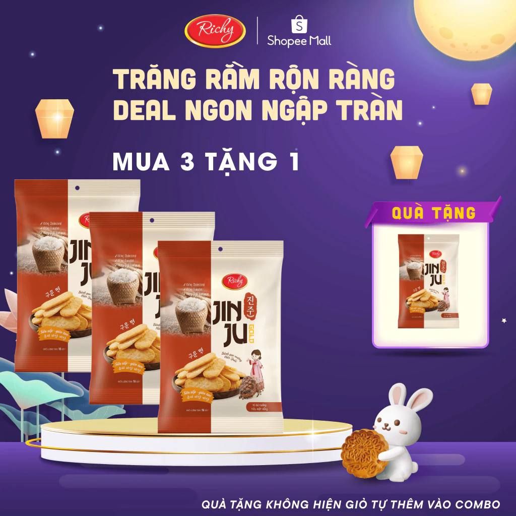 [MUA 3 TẶNG 1] Bánh Gạo JINJU RICHY Vị Bò Nướng Tiêu Gói 134,4g  Back to school