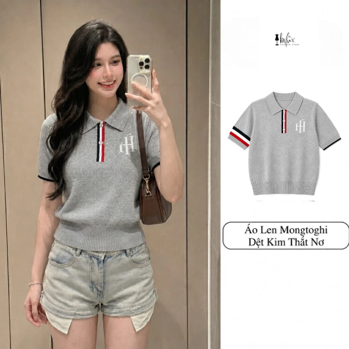 Áo Len Polo Ngắn Tay Chất Dệt Kim HT86 Mềm Thiết Kế Phối Viền Tay Trẻ Trung Năng Động