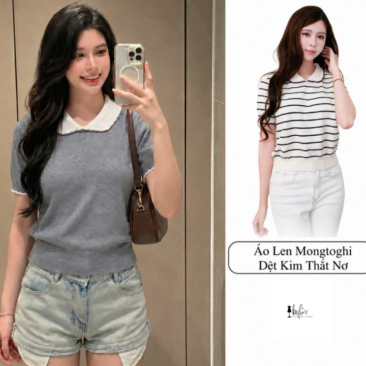 Áo Len Dệt Kim Nữ Cổ Polo Tay Ngắn Trẻ Trung LN75, Áo Len Mỏng Mềm Không Xù Thời Trang Trẻ Basic