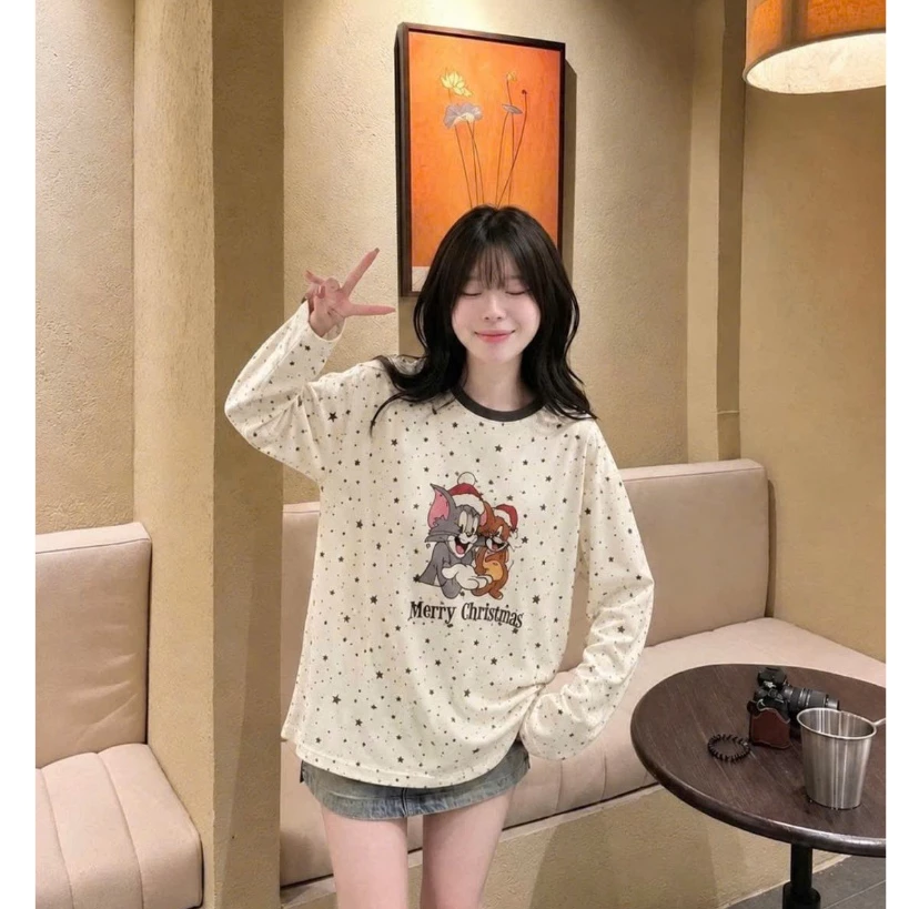 (Hàng QC) Áo Phông Giấy Dài Tay Tom Jery Form Rộng - Dài 66cm