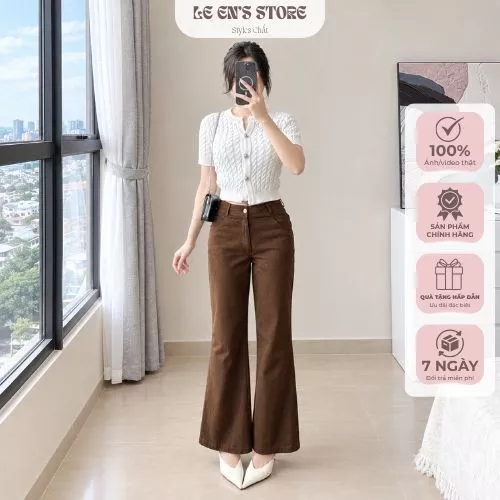 Quần ống loe nữ phối nắp túi sau, quần kaki bò ống loe nhẹ dáng dài tôn dáng chất dày dặn loại 1-Q149