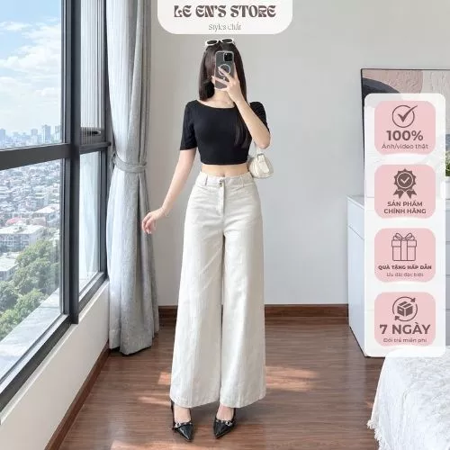 Quần ống suông nữ chất kaki bò dày dặn loại 1, quần ống rộng dáng dài tôn dáng basic
