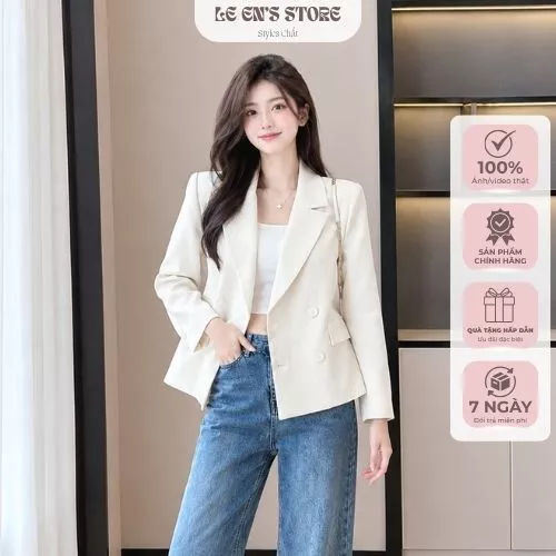 Áo blazer nữ tay dài form lỡ chất xước Hàn cao cấp, áo vest nữ dáng suông thanh lịch basic
