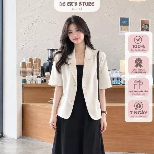 Áo blazer lửng chất xước Hàn cao cấp, áo vest nữ dáng croptop thanh lịch, áo khoác blazer basic