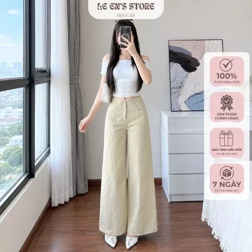 Quần ống suông nữ vải kaki bò ống rộng, quần dài nữ cạp cao tôn dáng basic dễ phối đồ-Q146