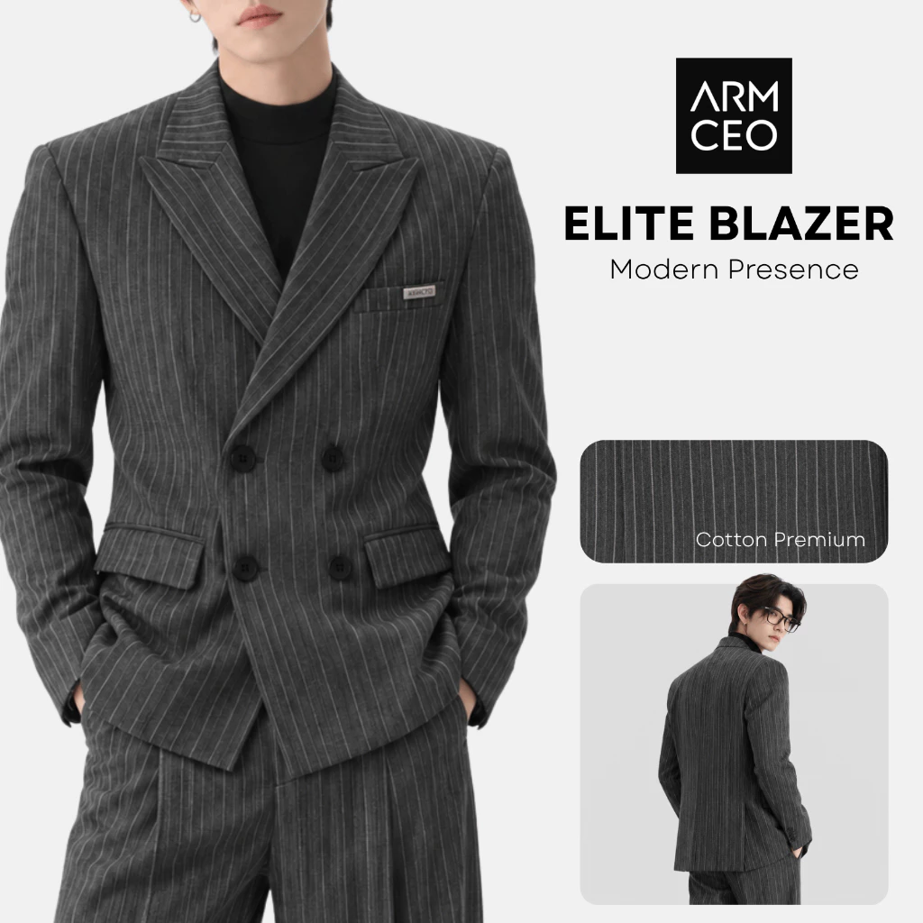 Set blazer kẻ sọc ARMCEO Elite phiên bản mới hack dáng 5-7cm [hỗ trợ chọn lẻ áo, quần]