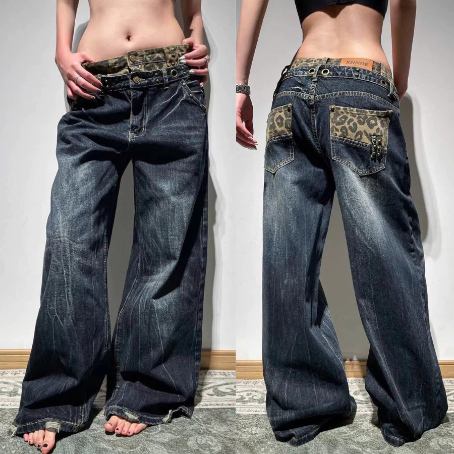 [DEAL SẴN HÀNG] Quần Jean Baggy Ống Rộng Phối Họa Tiết Da Báo Unisex - Leopard Switch