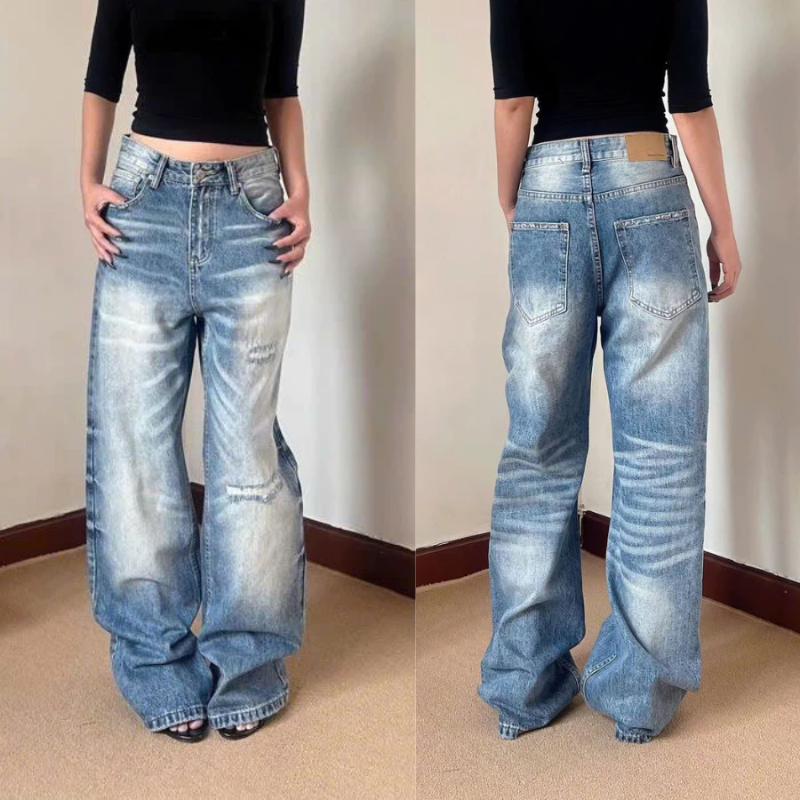 [DEAL MỞ BÁN] Quần Jean Baggy Xanh Wash Rách Distressed Ống Rộng - Raw Damage
