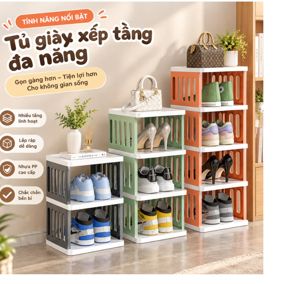 Kệ Dép 5 Tầng Nhựa Cao Cấp Xếp Gọn Tiết Kiệm Diện Tích - Giá Để Giày Dép Nhà Tắm Ban Công Phòng Khách MH