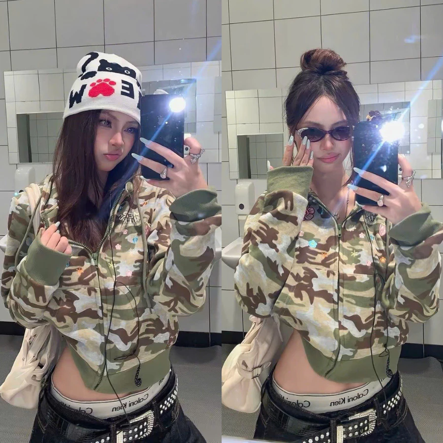 [DEAL MỞ BÁN] Áo Khoác Hoodie Zip Camo Thêu Hoa Ngôi Sao Unisex - Camo Candy