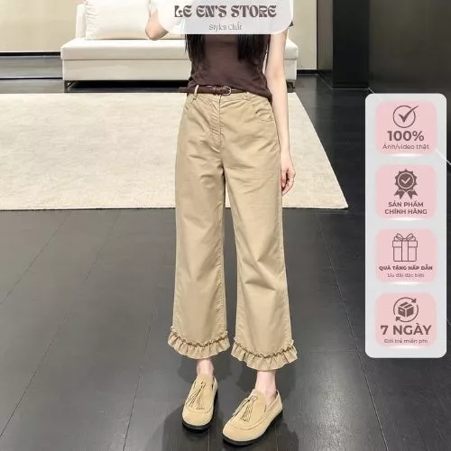 Quần Ống Loe Phối Gấu Bèo Dài 90cm – Quần Nữ Tôn Dáng Phong Cách Tiểu Thư Hàn Quốc-Q134