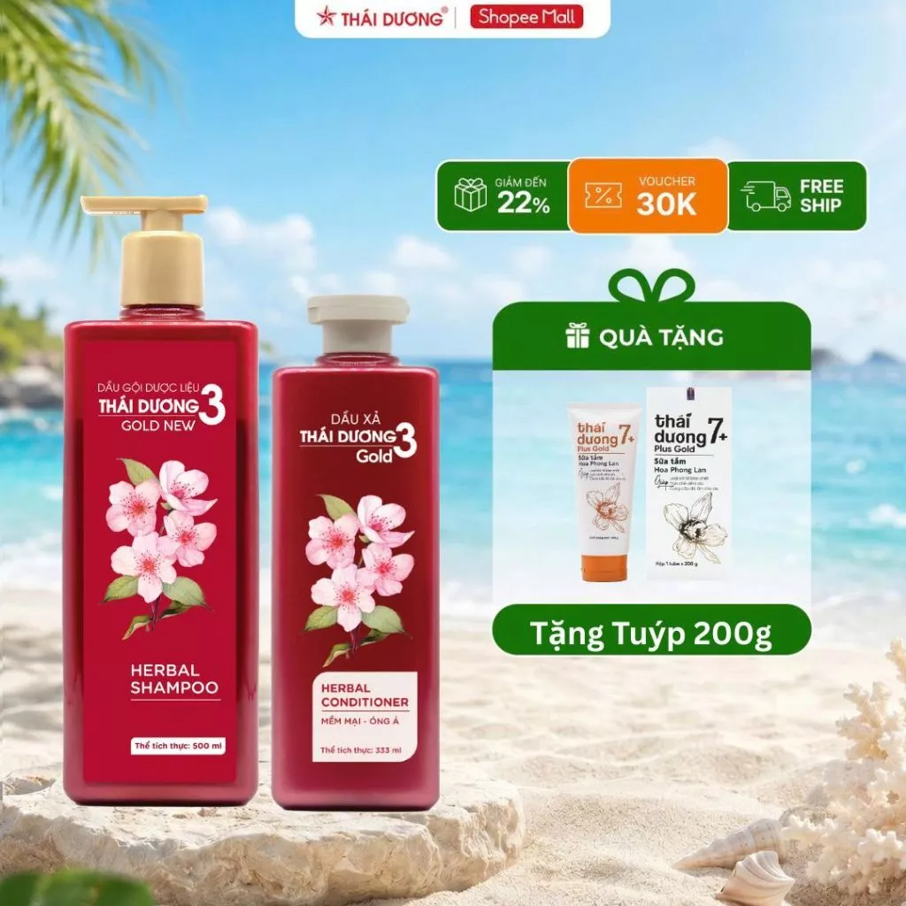 [COMBO] Mua Cặp dầu gội Thái Dương 3 Hoa Đào (Gội 500ml + Xả 333ml) Tặng Sữa Tắm hoặc Dầu xả  Thái Dương 7 Plus