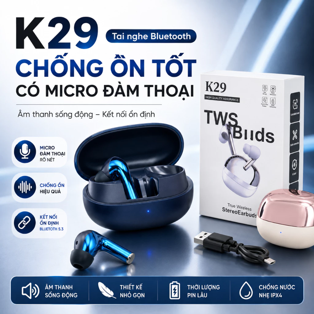 Tai nghe bluetooth TWS v5.1 không dây bass mạnh nút chạm cảm ứng âm thanh HIFI- LinkeeTech