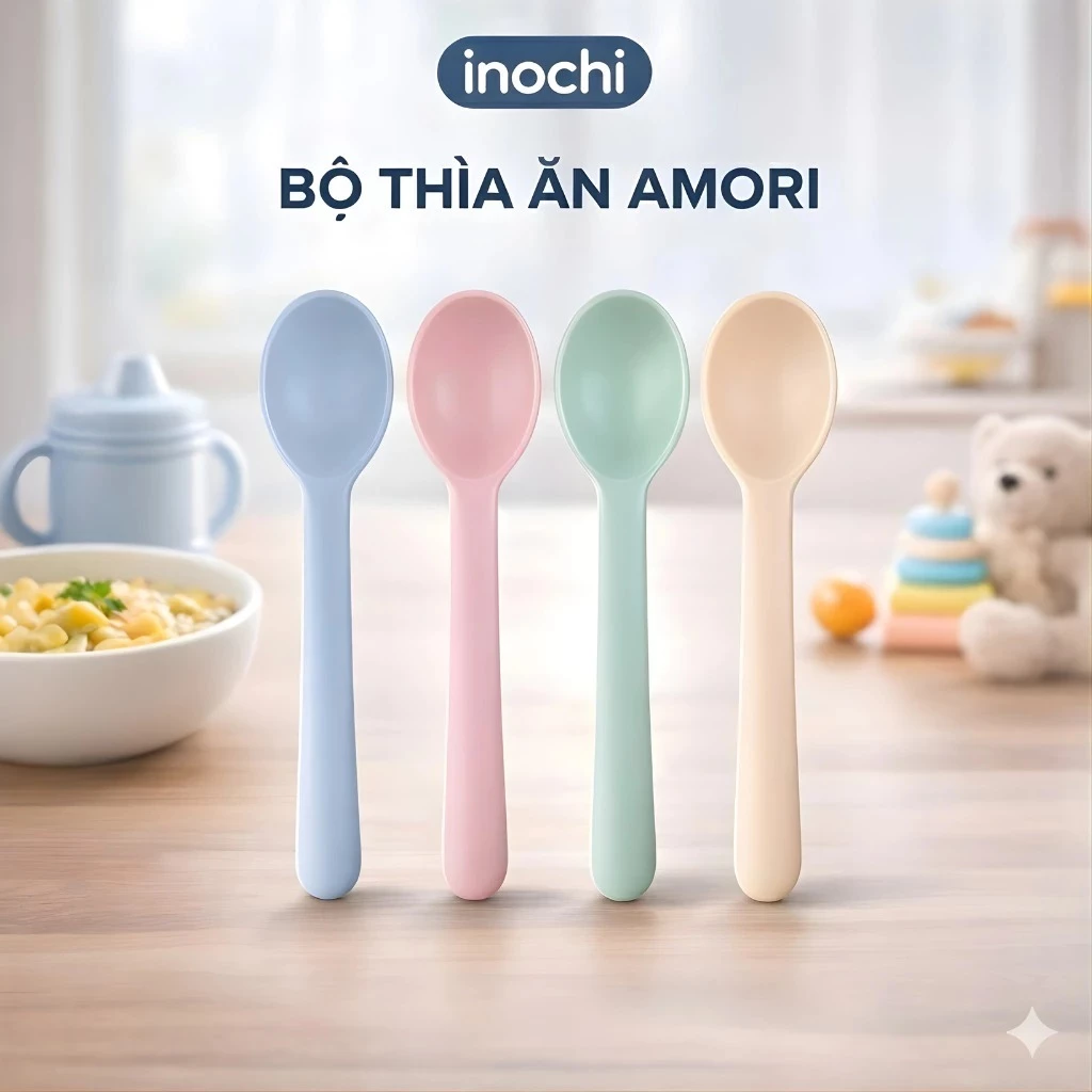 Bộ 04 muỗng, thìa ăn dặm cho trẻ em Inochi - Hàng chính hãng tiêu chuẩn nhật bản