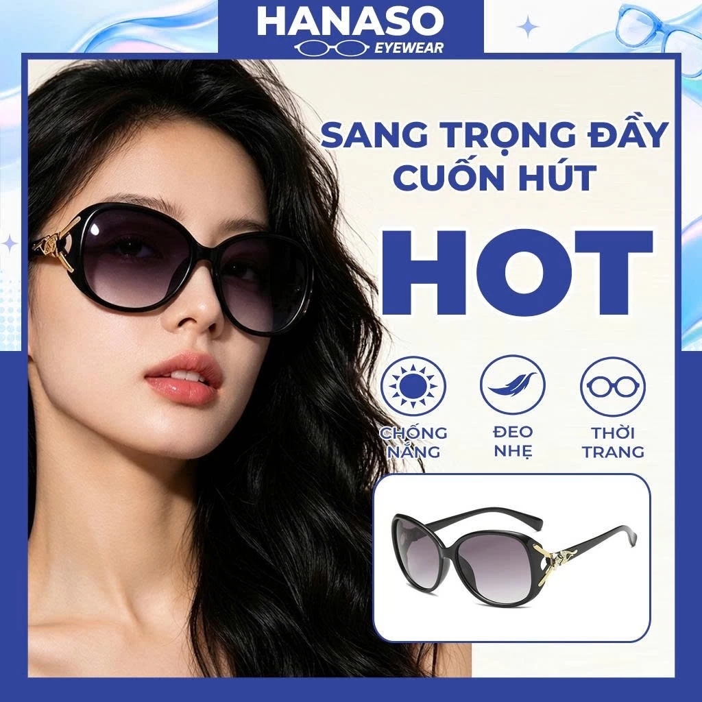 Kính râm mát nữ chống tia UV400 phong cách quý phái Hottend đi chơi đi biển đẹp HANASO 207