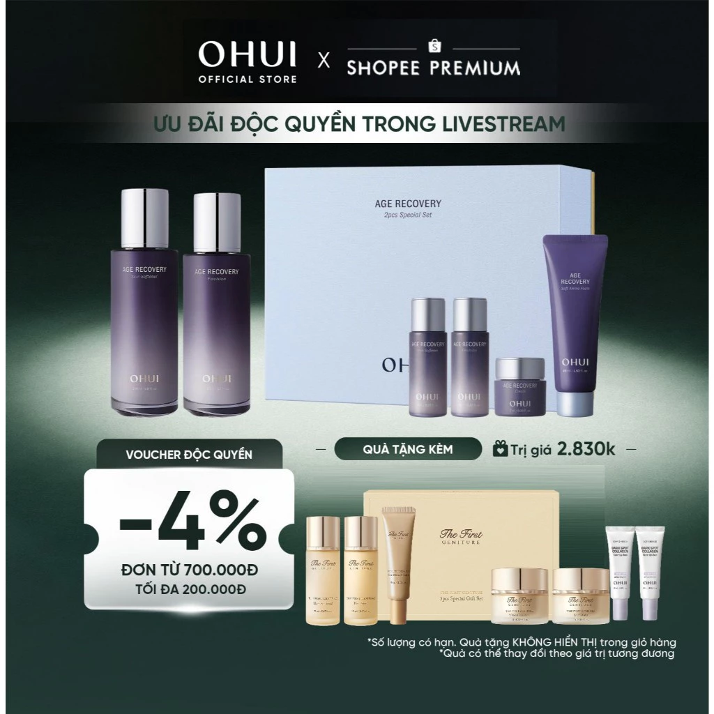 [Lucie x OHUI] Bộ phục hồi da lão hoá 6 món bổ sung baby collagen OHUI Age Recovery 8pcs Special Set