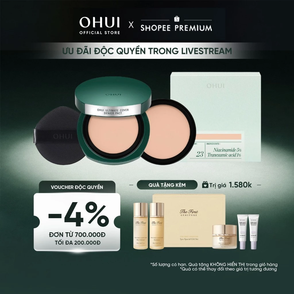 [Lucie x OHUI] Phấn nền nén che đốm thâm phủ cao dưỡng sáng OHUI Ultimate Cover Denier Pact SPF50+/PA+++ 15g, Lõi 15g