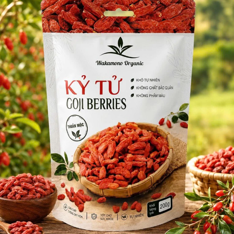Live Kỷ tử đỏ Wakamono Organic của vùng Ninh Hạ không sấy lưu huỳnh, không chất bảo quản, ngọt, dẻo, thơm