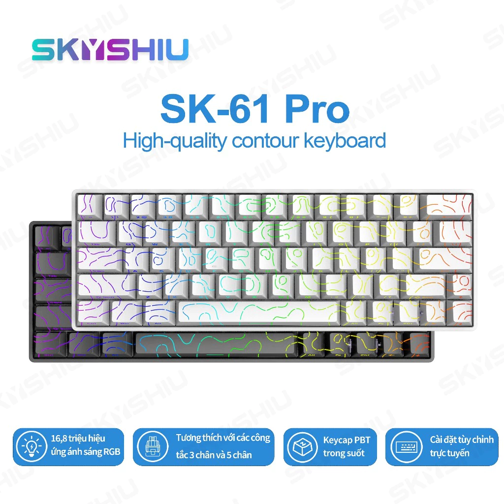 Bàn Phím Cơ SKYSHIU SK-61 Pro  61 Phím Hot Swap 5 Pin RGB Type-C – Hỗ Trợ DIY Windows/Mac/Android