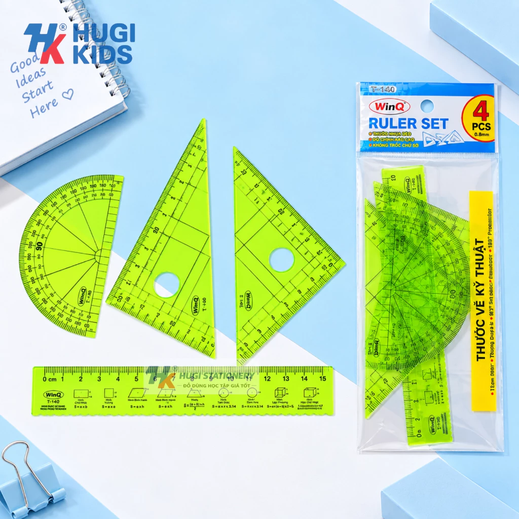 Bộ Thước Học Sinh WinQ T-140 – Thước Kẻ Dẻo Bền, Vạch Chia Rõ Nét, Dễ Sử Dụng Cho Học Sinh
