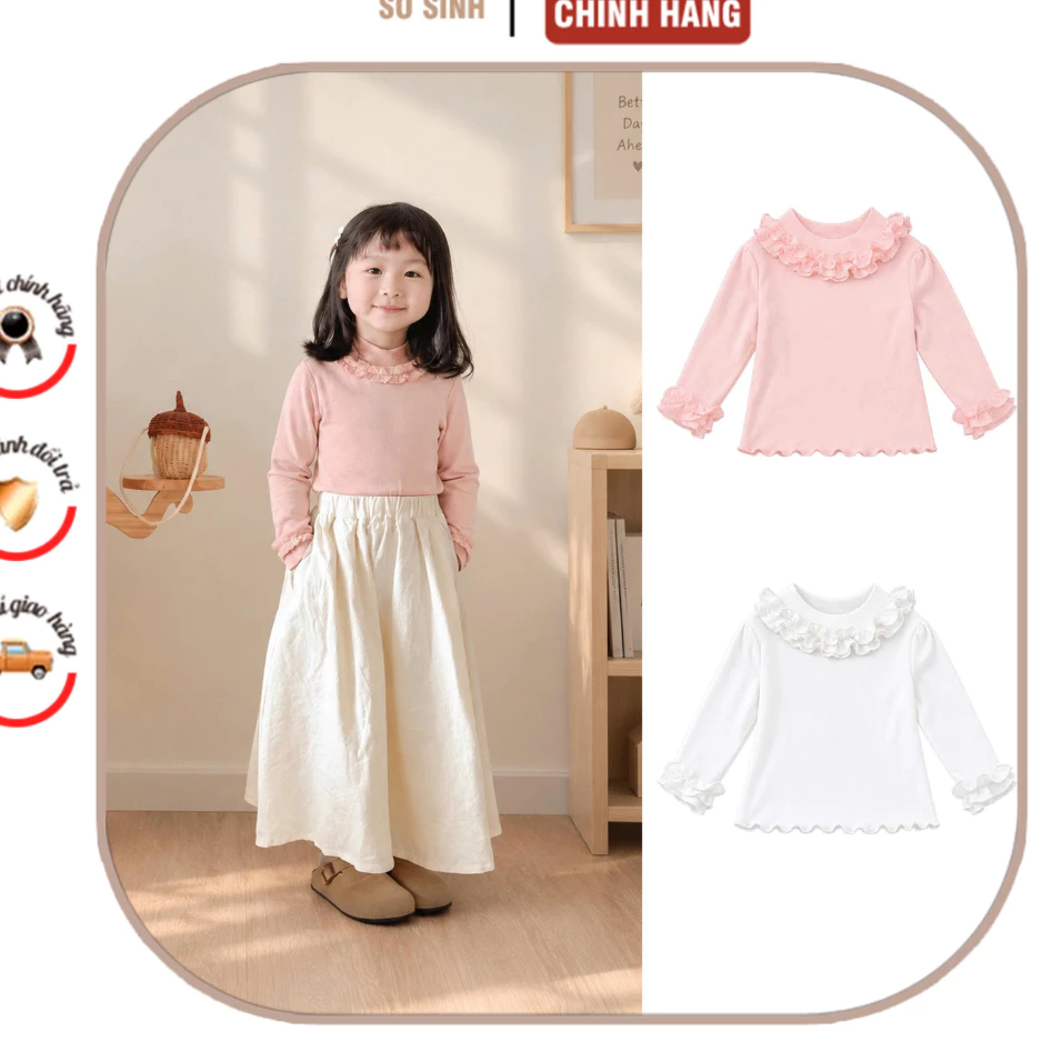 Áo giữ nhiệt tay dài Narin cho bé - mềm mại, giữ ấm, xinh xắn dễ phối đồ giúp bé thoải mái khi mặc Size 9M-4Y và 8-17kg.