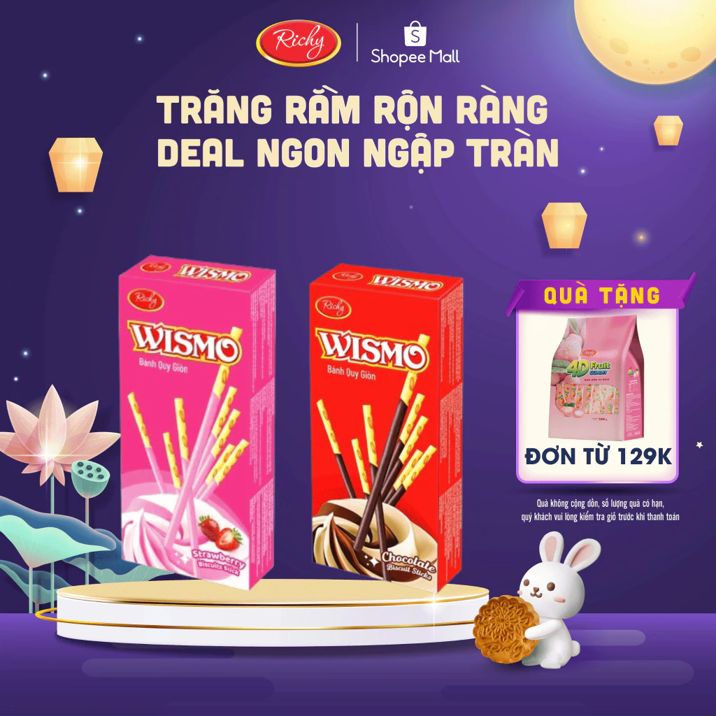 [Tặng Quà Tặng Đơn 129k] Bánh Que Giòn Richy Wismo Hộp 22g Đủ Vị: Bơ Trứng, Dâu & Socola