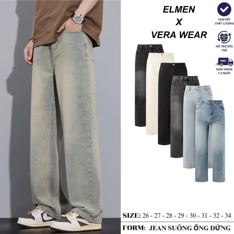 (FEAR STUDIO) Quần Jean Nam Suông Ống Rộng Màu Vintage Chất Jean Dày Dặn Đứng Form Có Túi Phong Cách Hàn Quốc