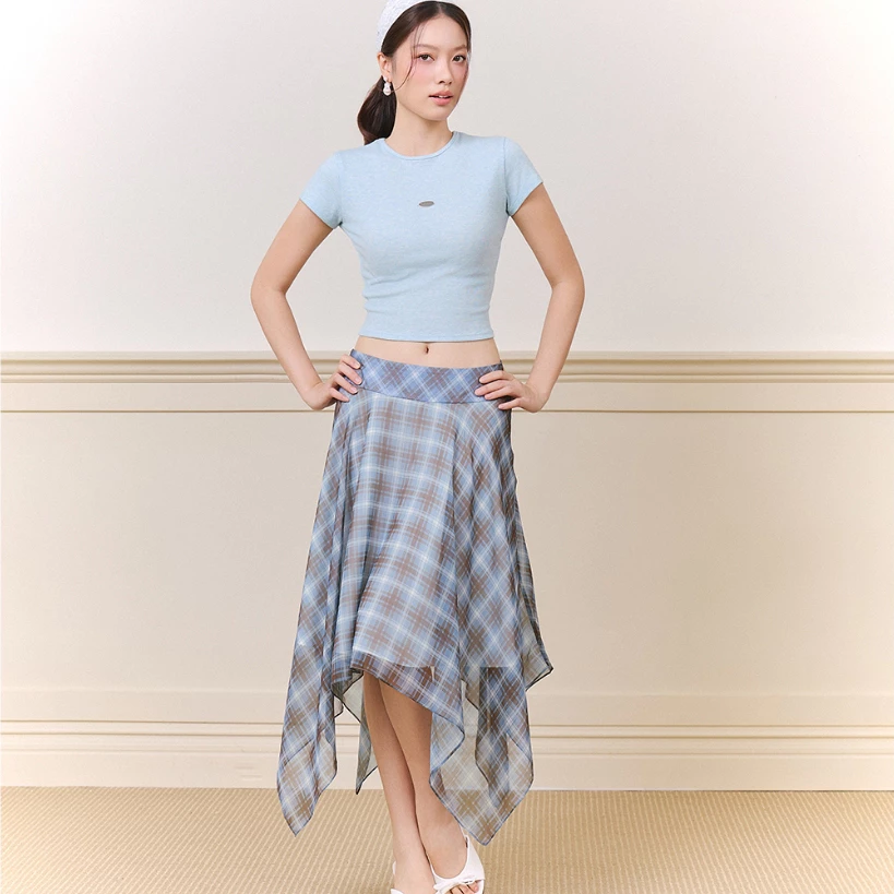 Chân váy caro vạt xéo THE C.I.U, chân váy xòe dáng dài bất đối xứng - Renny Skirt - C17
