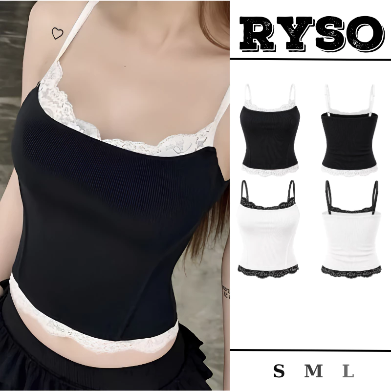 Áo Croptop HAI DÂY VIỀN REN NGỰC CÓ VÂN Ôm Body Nữ Kiểu Sexy Tôn Dáng Quyến Rũ 2S02 RYSO STORE