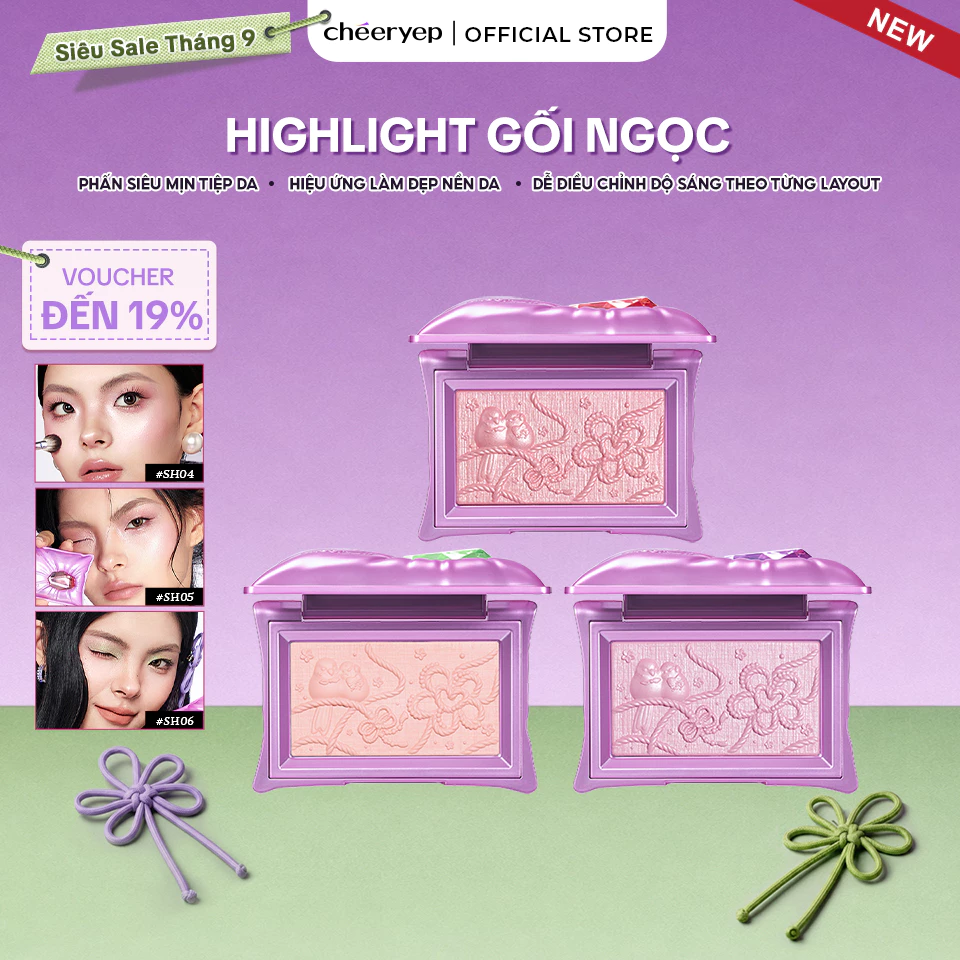 [KOLX CHÉERYEP ] Phấn Bắt Sáng Highlight Chạm Khắc Hiệu Ứng Lì Và Nhũ Căng Bóng Sáng Da Pillow Gem