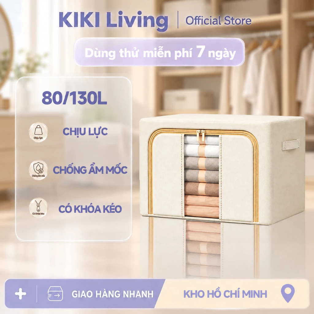 [🎁TẶNG QUÀ+FREESHIP] Hộp đựng quần áo gập được Khung thép cao cấp 80L/130L Dung tích lớn Túi vải đa năng