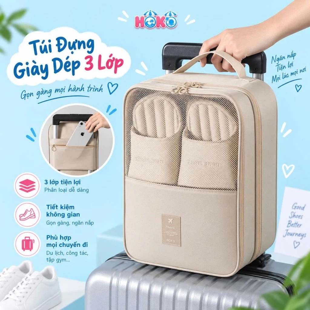 Túi đựng giày chéo 3 vị trí có quai gắn vali du lịch chống thấm nước tiện dụng HOKO