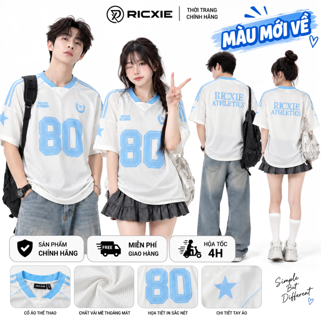 Áo Thun Lưới Ricxie Số 80 Nam Nữ Form Rộng Oversize Jersey Thể Thao Hot Trend