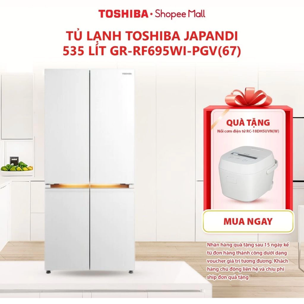 Tủ lạnh Toshiba Japandi 535 lít GR-RF695WI-PGV(67) - Hàng chính hãng, bảo hành 24 tháng