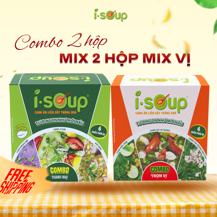 Combo 2 Isoup Hộp Mix Thanh Nhẹ/Trọn Vị Ăn Liền Sấy Thăng Hoa