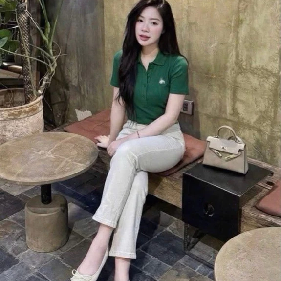 Áo Polo Nữ Cổ Đức Chất Len Tăm Co Giãn 4 Chiều, Áo Thun Nữ Ngắn Tay Có Cúc Phong Cách Hàn Quốc Lịch Sự