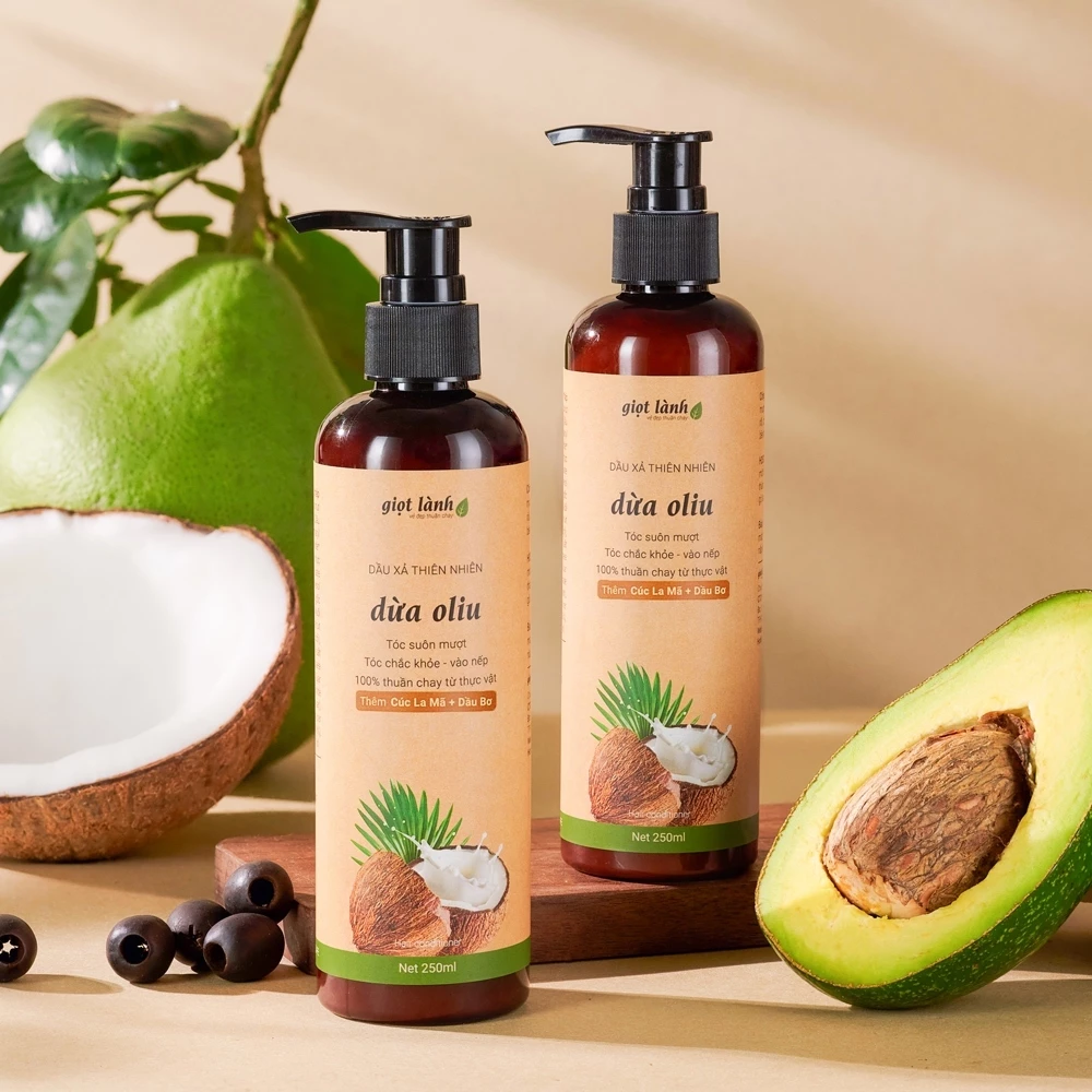 [2 chai] Dầu xả thảo dược Dừa Oliu - hết xơ rối, mềm mượt tóc 250gram