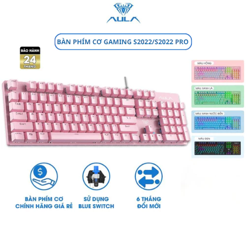 [CHÍNH HÃNG] Bàn phím cơ AULA S2022 / S2022 PRO Gaming Giá rẻ FullSize Blue Switch LED nhiều chế độ