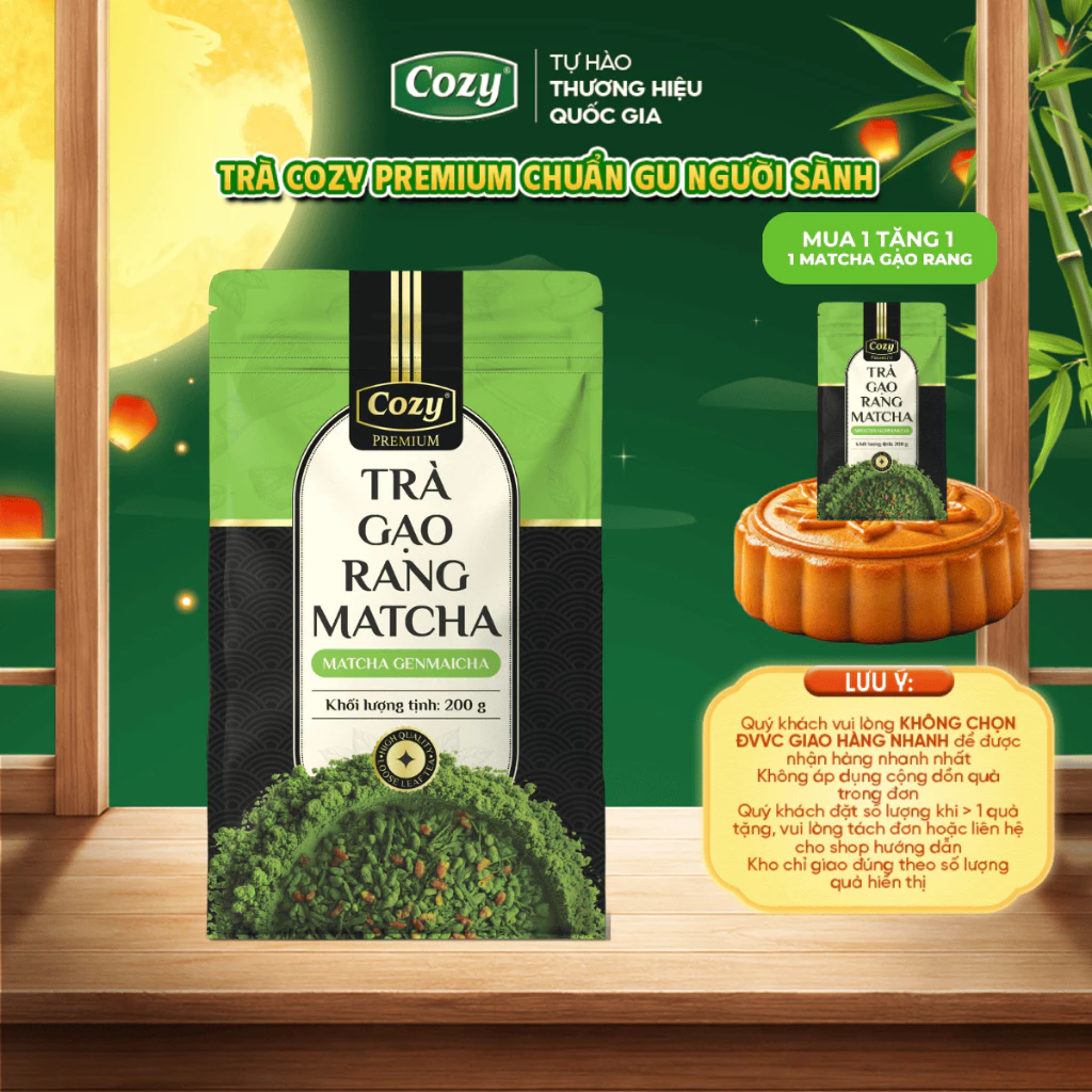 [MUA 1 TẶNG 1] Matcha Gạo Rang Cozy Premium, Trà Gạo Rang Matcha Cao Cấp Từ Lá Trà Tuyển Chọn