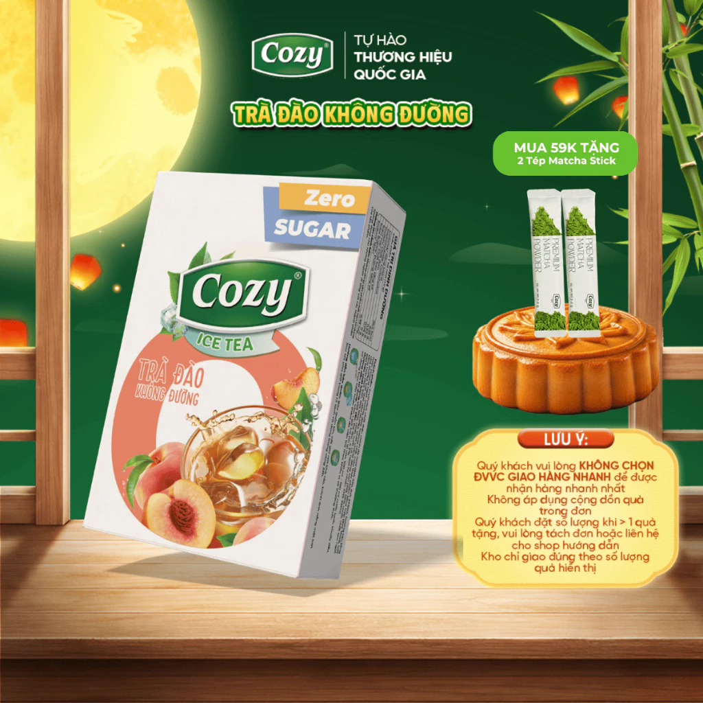 Trà Đào Hòa Tan Không Đường Cozy, Đào Ngọt Mát, Chua Dịu Hộp 10 Gói