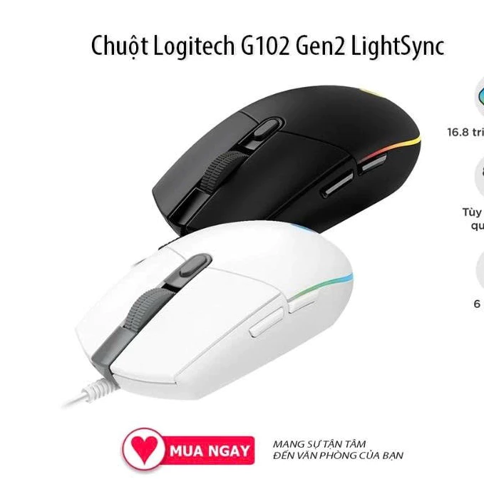 Chuột Máy Tính G102 LED RGB Có Dây – Chuột Gaming DPI Cao 6 Nút, Điều Chỉnh Độ Nhạy, Cầm Chắc Tay, Phù Hợp Học Tập