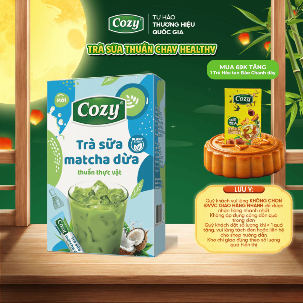 Trà Sữa Matcha Dừa Cozy, Trà Sữa Thuần Chay, Vị Ngọt Thanh, Thơm Ngậy Dừa Non