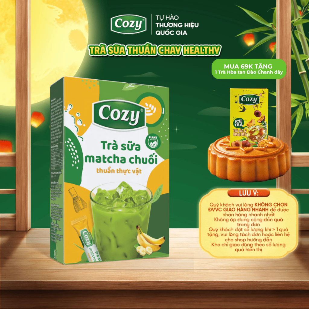Trà Sữa Matcha Chuối Cozy, Trà Sữa Thuần Chay, Vị Ngọt Dịu, Thơm Nồng Mùi Chuối Chín