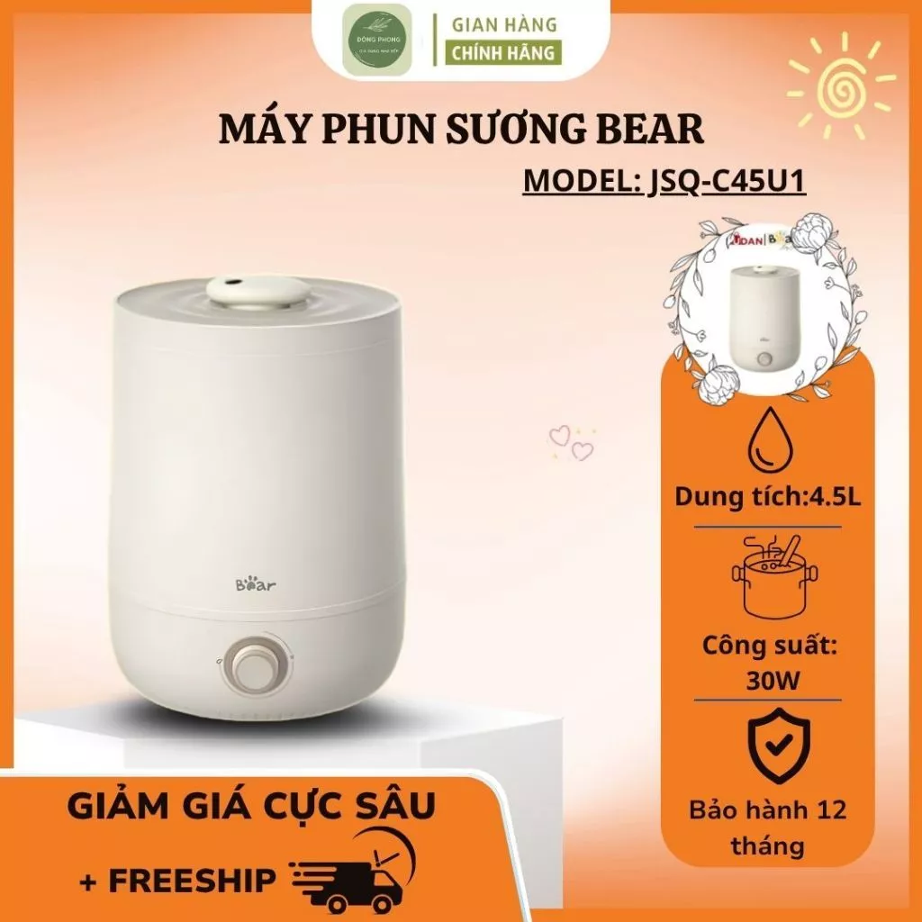 Máy Phun Sương Bear JSQ-C45U1 Phun Sương Siêu Mịn, Lưu Lượng Phun Linh Hoạt, Tự Động Ngắt Khi Hết Nước - Đông Phong
