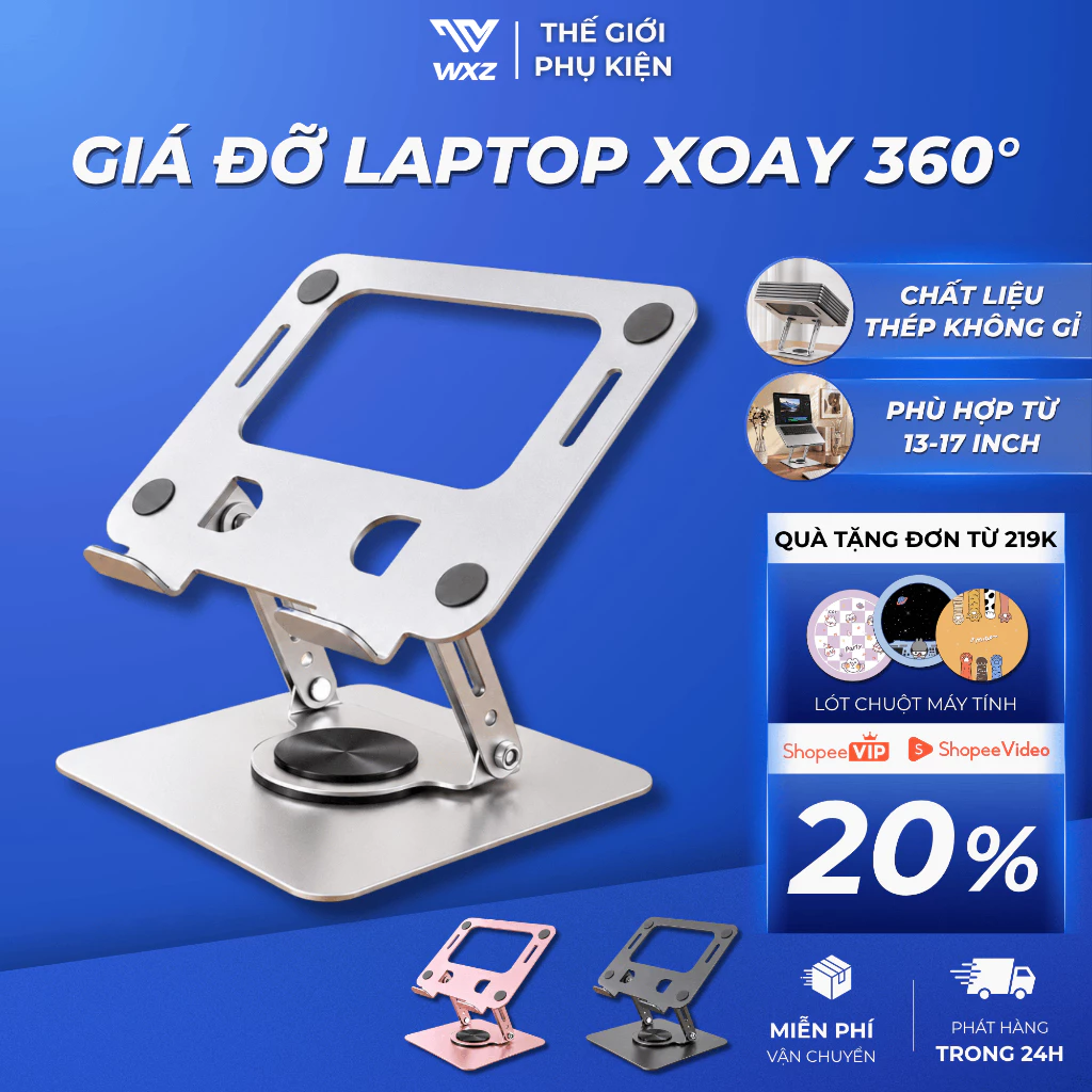 Giá Đỡ Laptop Macbook Xoay 360° Gấp Gọn Nâng Hạ, Kệ Laptop Tablet Tản Nhiệt Tốt Cho Laptop 13-17inch