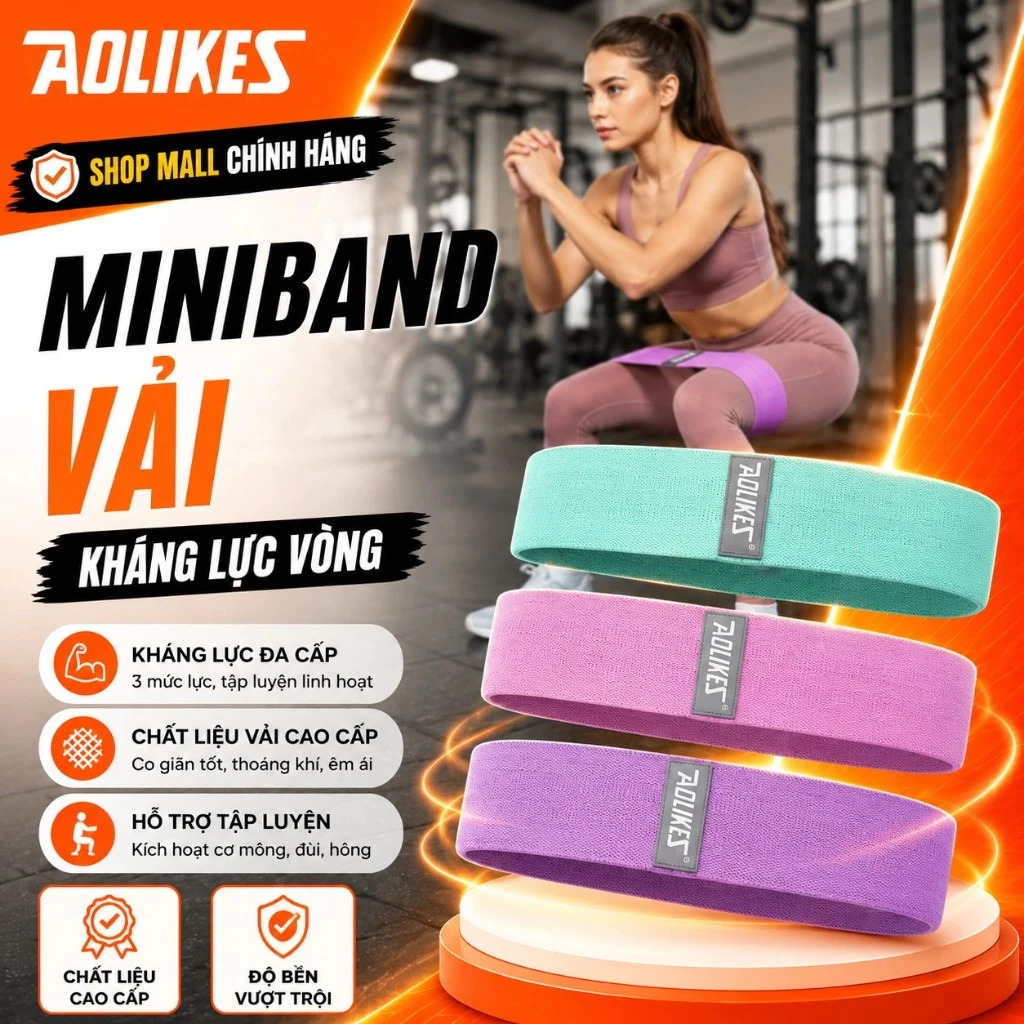 Dây kháng lực AOLIKES miniband dạng vải đàn hồi tập chân, mông, đùi, gym, bộ đai trợ lực cao cấp cho nam nữ [K160]