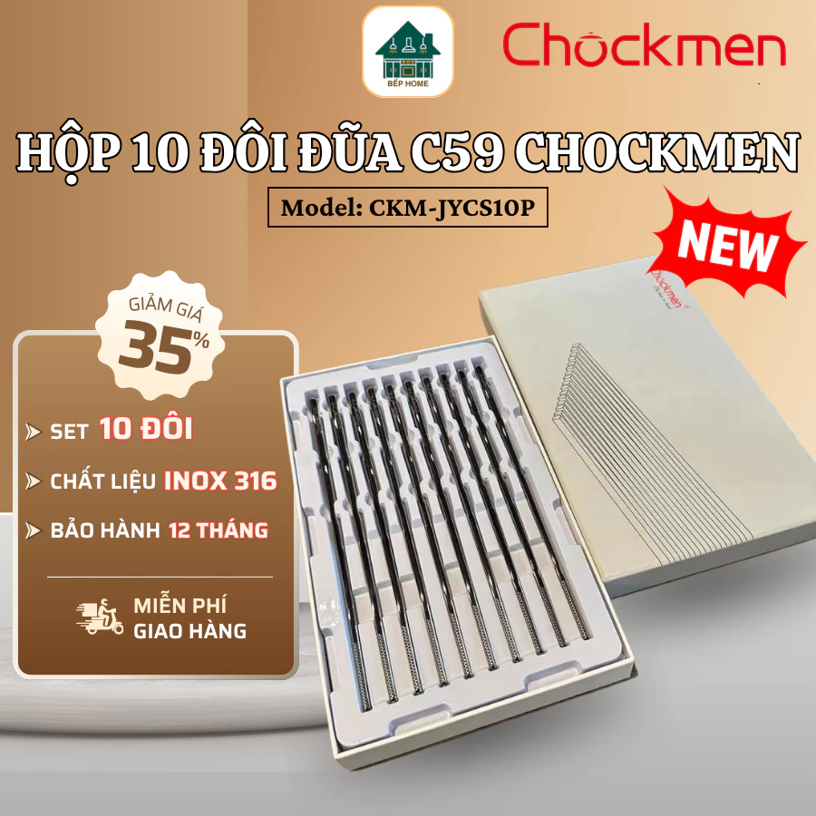 Set 10 Đôi Đũa Chockmen C59 Thân Vuông Khắc Laser Chống Trơn Trượt, An Toàn Cho Sức Khỏe - Bếp Home