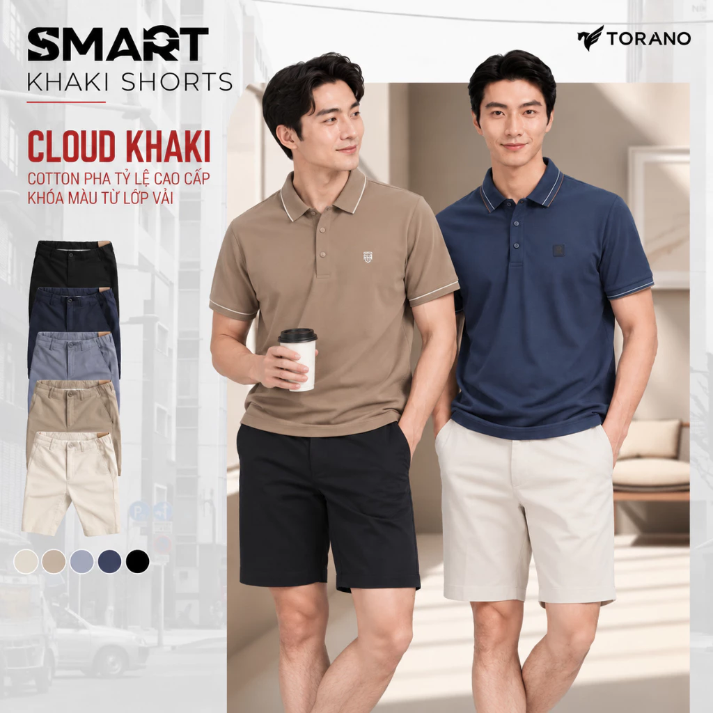 Quần short kaki SMART KHAKI SHORT TORANO, form basic, bọc viền dây dệt sườn, chất liệu cao cấp, bền màu FSBK012