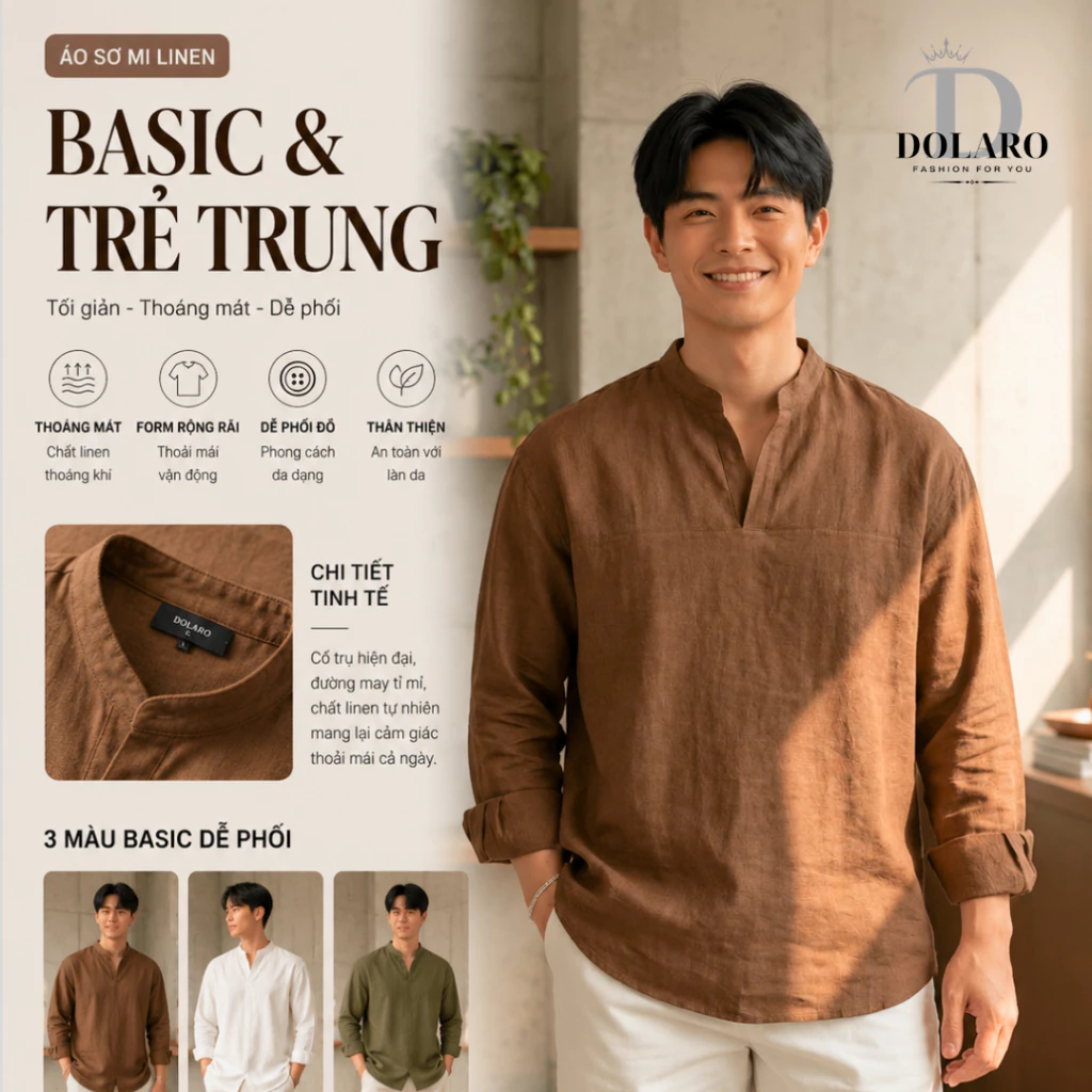 Áo Sơ Mi Nam Tay Dài Vải LINEN DOLARO Cao Cấp, đủ màu đủ size, áo sơ mi kiểu nam form rộng có bigsize